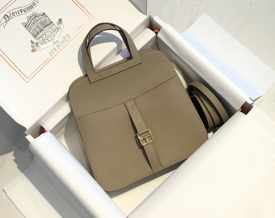 Hermes Mini Halzan 22 Handbag Shoulder Bag In Gris Asphalte Clemence Leather